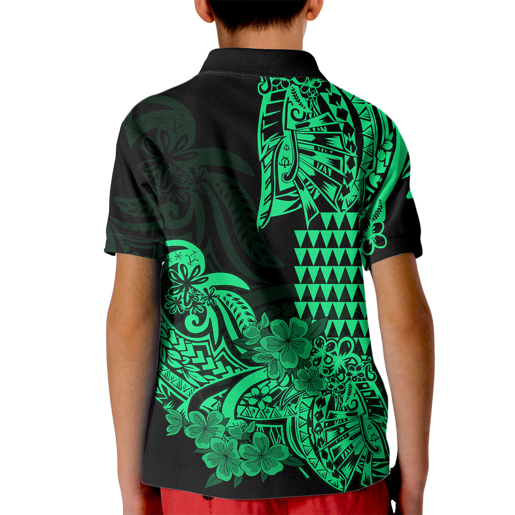 Hawaii Kakau Kid Polo Shirt Polynesian Floral Tribal Green Version LT9 - Polynesian Pride