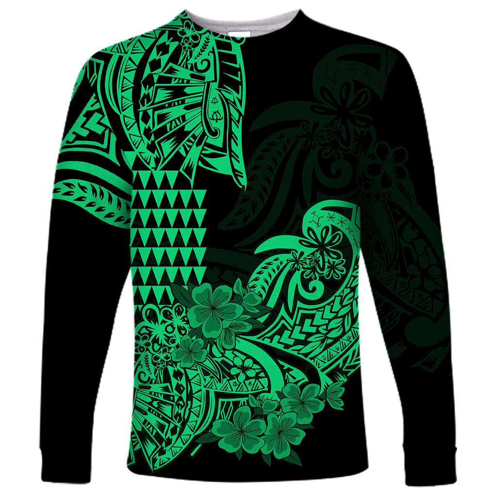 Hawaii Kakau Long Sleeve Shirt Polynesian Floral Tribal Green Version LT9 Unisex Green - Polynesian Pride