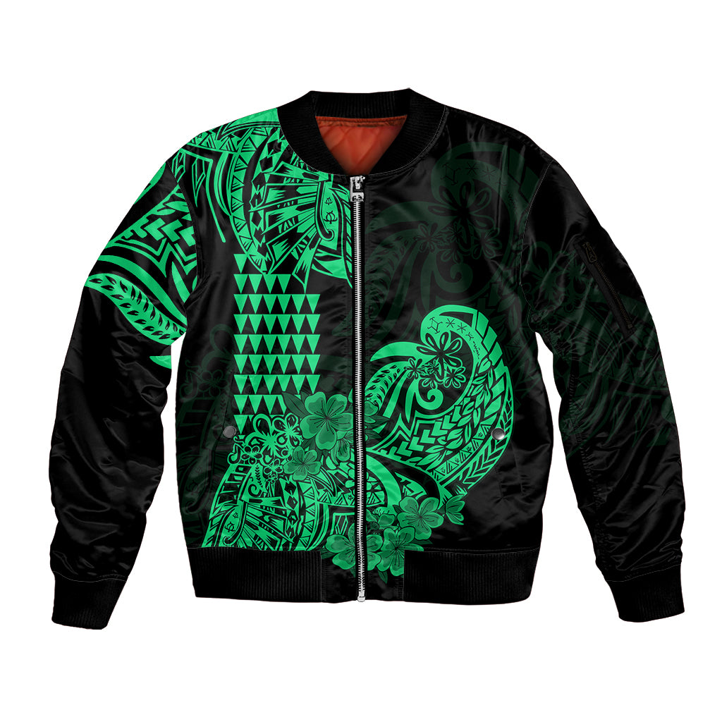 Hawaii Kakau Sleeve Zip Bomber Jacket Polynesian Floral Tribal Green Version LT9 Unisex Green - Polynesian Pride