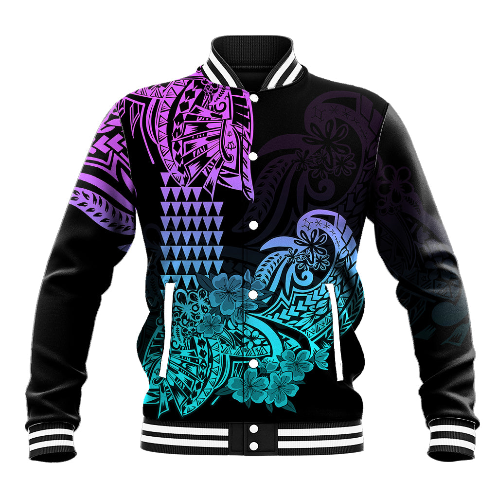 Hawaii Kakau Baseball Jacket Polynesian Floral Tribal Heliotrope Version LT9 Unisex Heliotrope - Polynesian Pride