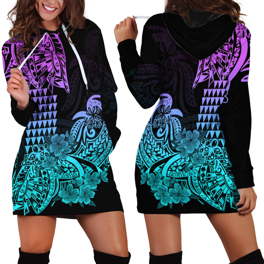 Hawaii Kakau Hoodie Dress Polynesian Floral Tribal Heliotrope Version LT9 Heliotrope - Polynesian Pride