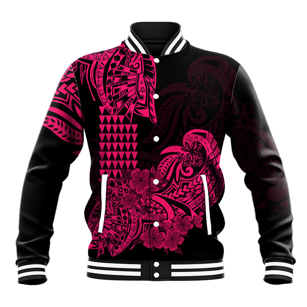 Hawaii Kakau Baseball Jacket Polynesian Floral Tribal Pink Version LT9 Unisex Pink - Polynesian Pride