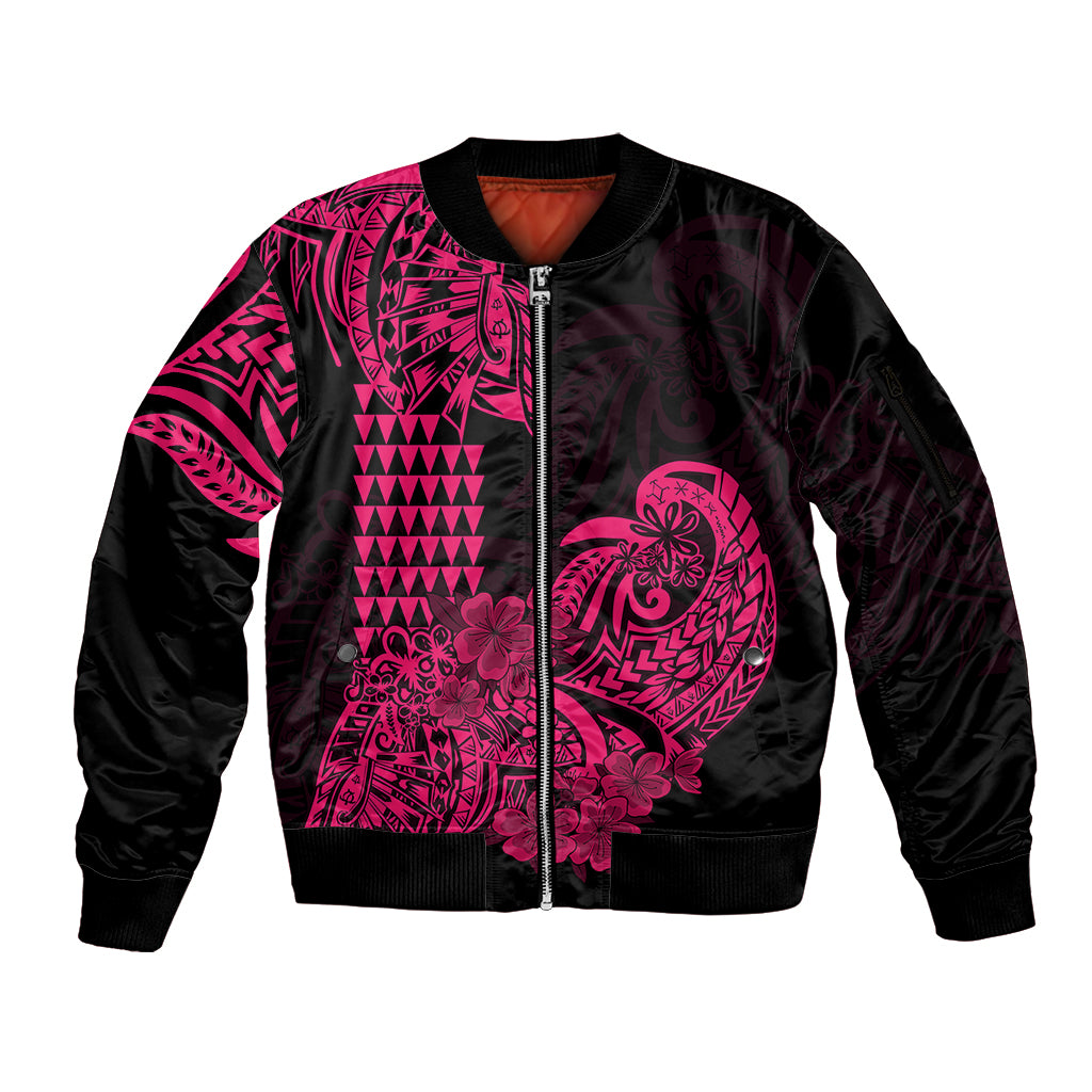 Hawaii Kakau Sleeve Zip Bomber Jacket Polynesian Floral Tribal Pink Version LT9 Unisex Pink - Polynesian Pride
