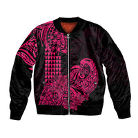 Hawaii Kakau Sleeve Zip Bomber Jacket Polynesian Floral Tribal Pink Version LT9 Unisex Pink - Polynesian Pride