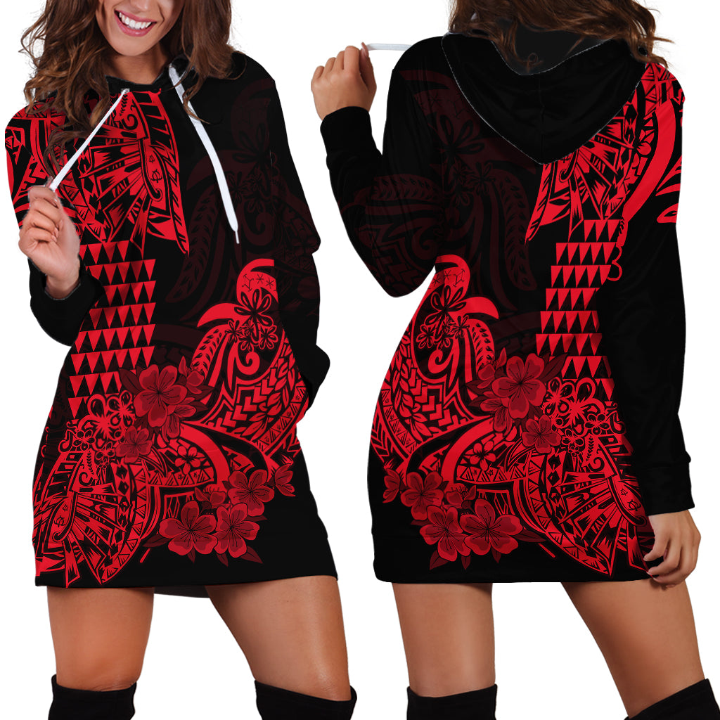 Hawaii Kakau Hoodie Dress Polynesian Floral Tribal Red Version LT9 Red - Polynesian Pride