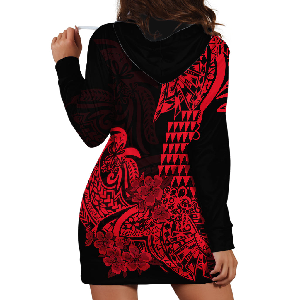 Hawaii Kakau Hoodie Dress Polynesian Floral Tribal Red Version LT9 - Polynesian Pride