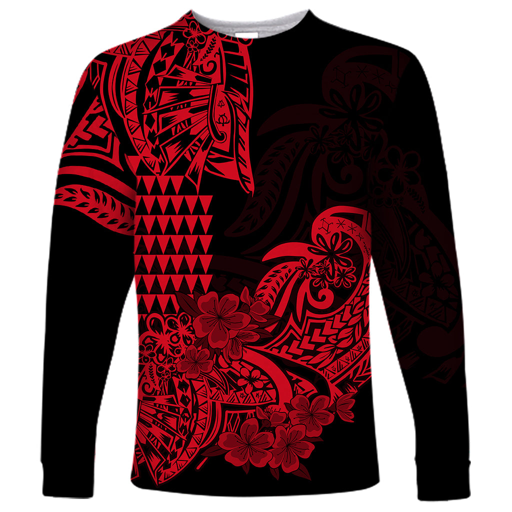 Hawaii Kakau Long Sleeve Shirt Polynesian Floral Tribal Red Version LT9 Unisex Red - Polynesian Pride