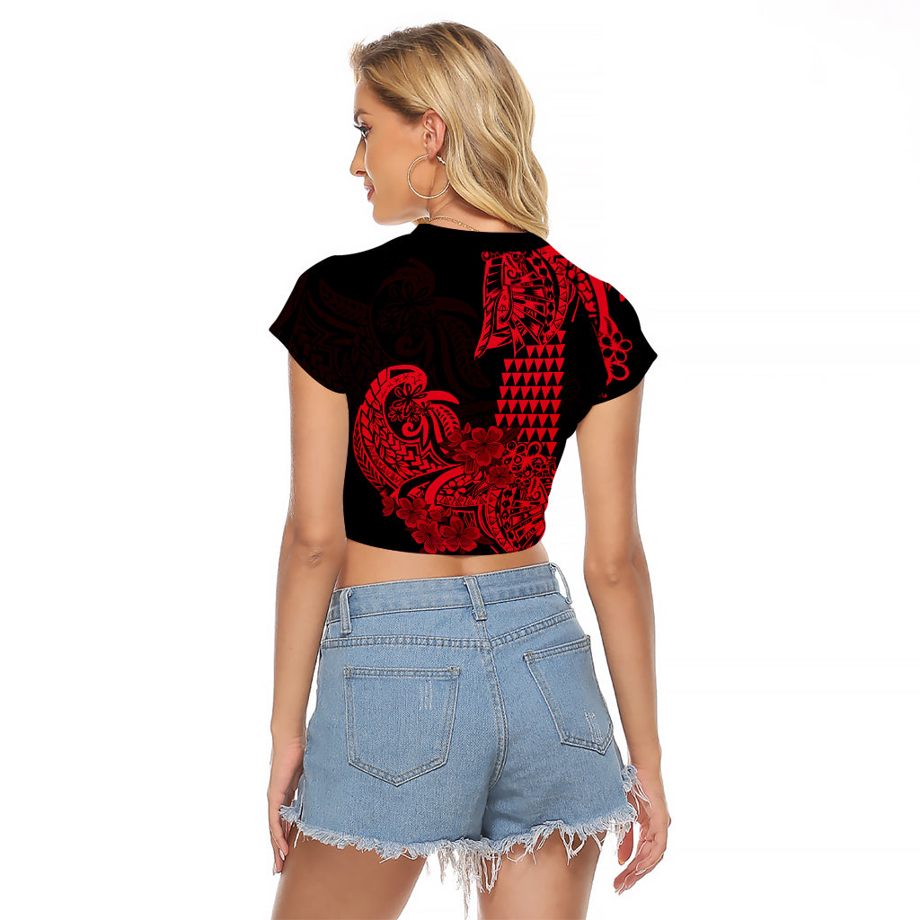 Hawaii Kakau Raglan Cropped T Shirt Polynesian Floral Tribal Red Version LT9 - Polynesian Pride