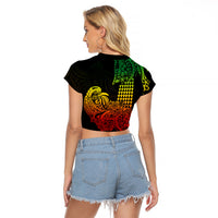 Hawaii Kakau Raglan Cropped T Shirt Polynesian Floral Tribal Reggae Version LT9 - Polynesian Pride