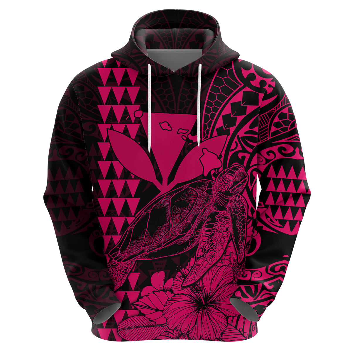 Custom Kakau Polynesian Tribal Hawaiian Turtle with Kanaka Maoli Pink Hoodie LT9 Zip Hoodie Pink - Polynesian Pride