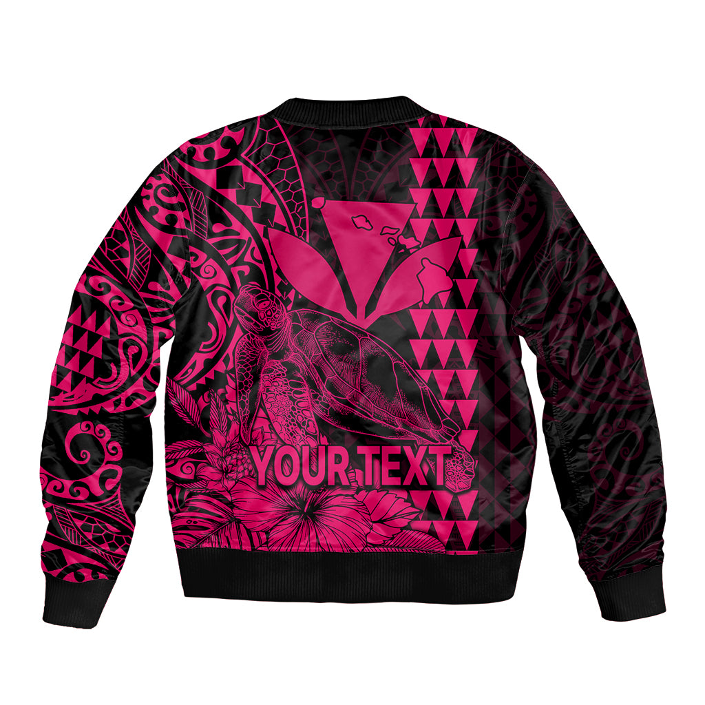 (Custom Personalised) Kakau Polynesian Tribal Hawaiian Turtle with Kanaka Maoli Pink Sleeve Zip Bomber Jacket LT9 - Polynesian Pride