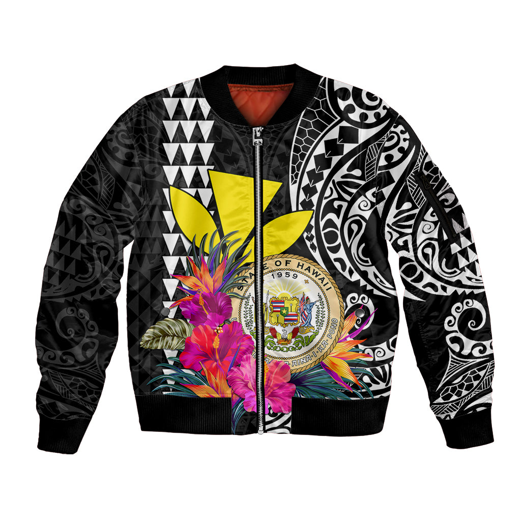 Kakau Tribal Hawaiian Kanaka Maoli Sleeve Zip Bomber Jacket LT9 Unisex Black - Polynesian Pride