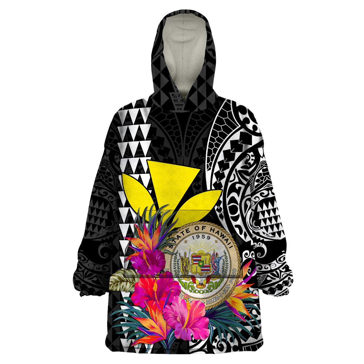 Kakau Tribal Hawaiian Kanaka Maoli Wearable Blanket Hoodie LT9 Unisex One Size - Polynesian Pride