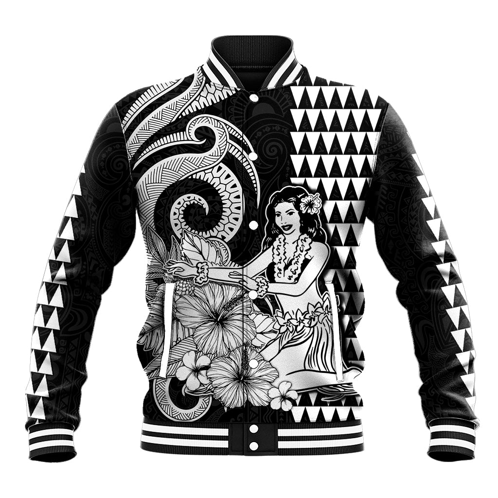 Aloha Hula Girl Hawaiian Tribal and Simple Kakau Baseball Jacket LT9 Unisex Black - Polynesian Pride