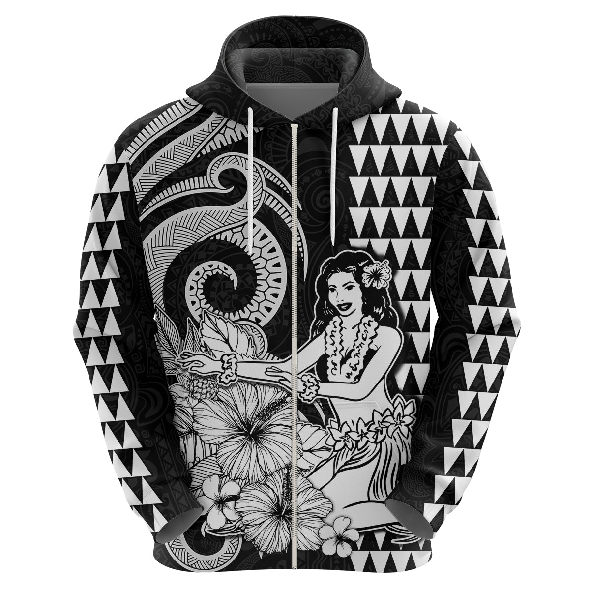 Aloha Hula Girl Hawaiian Tribal and Simple Kakau Hoodie LT9 - Polynesian Pride