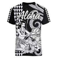 Aloha Hula Girl Hawaiian Tribal and Simple Kakau Women V Neck T Shirt LT9 - Polynesian Pride