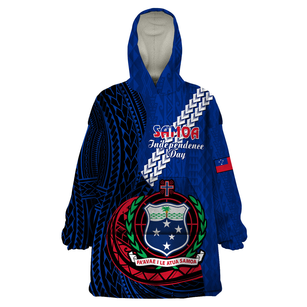 (Custom Personalised) Samoa Wearable Blanket Hoodie Happy Independence Day Samoan Blue Pattern LT14 Unisex One Size - Polynesian Pride