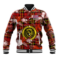 Hawaii State Baseball Jacket Tropical Flowers Mix Tartan Red Version LT14 Unisex Red - Polynesian Pride