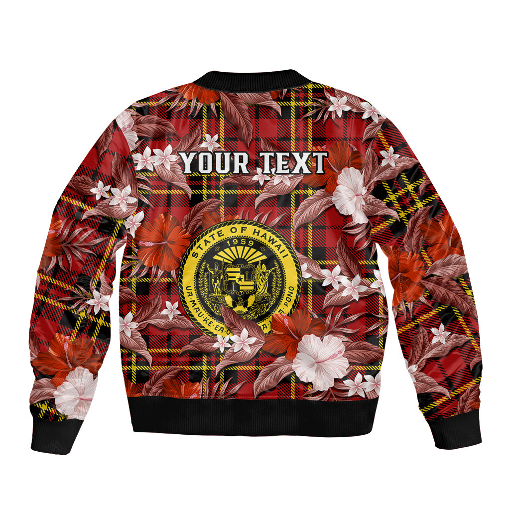 (Custom Personalised) Hawaii State Bomber Jacket Tropical Flowers Mix Tartan Red Version LT14 - Polynesian Pride