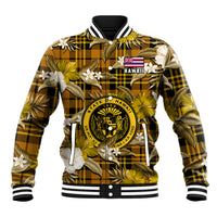 Hawaii State Baseball Jacket Tropical Flowers Mix Tartan Gold Version LT14 Unisex Gold - Polynesian Pride