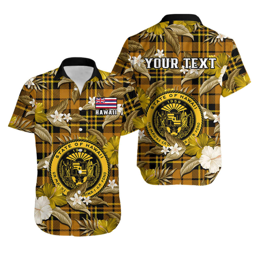 (Custom Personalised) Hawaii State Hawaiian Shirt Tropical Flowers Mix Tartan Gold Version LT14 Gold - Polynesian Pride