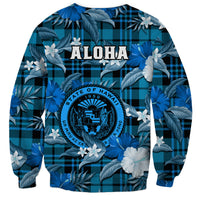 Hawaii State Sweatshirt Tropical Flowers Mix Tartan Blue Version LT14 - Polynesian Pride