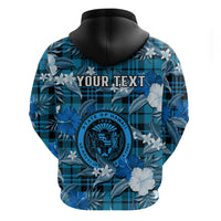 Custom Hawaii State Hoodie Tropical Flowers Mix Tartan Blue Version LT14 - Polynesian Pride