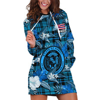 (Custom Personalised) Hawaii State Hoodie Dress Tropical Flowers Mix Tartan Blue Version LT14 - Polynesian Pride