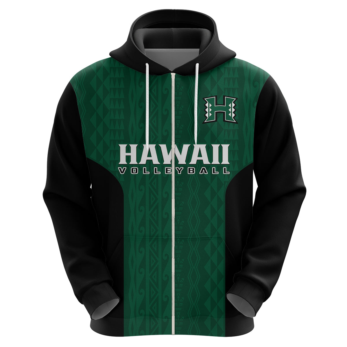Hawaii Volleyball Hoodie Hawaiian Kakau Green Style LT14 - Polynesian Pride