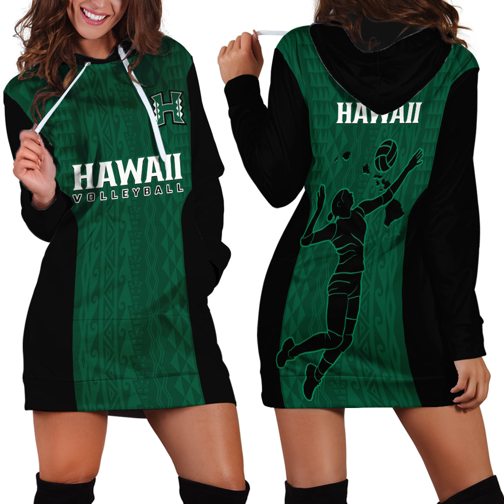 Hawaii Volleyball Hoodie Dress Hawaiian Kakau Green Style LT14 Green - Polynesian Pride