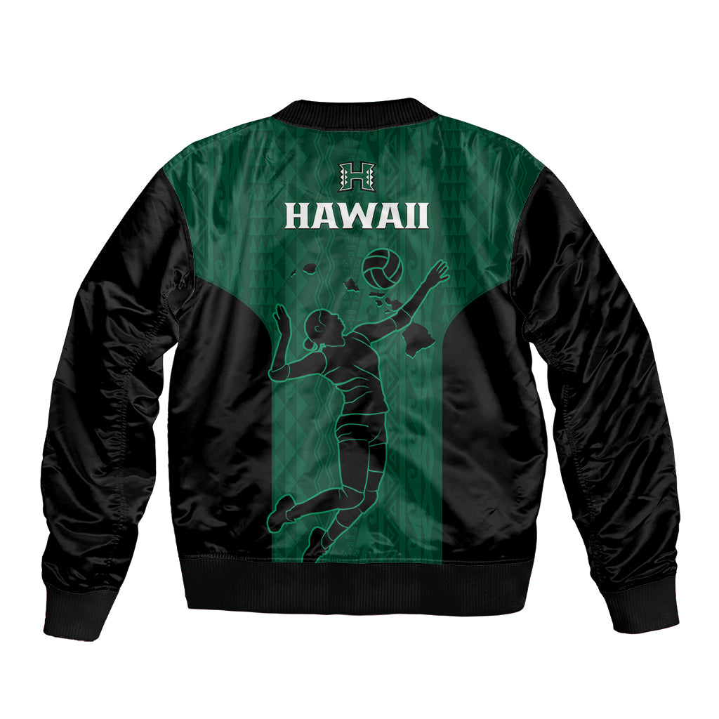 Hawaii Volleyball Sleeve Zip Bomber Jacket Hawaiian Kakau Green Style LT14 - Polynesian Pride