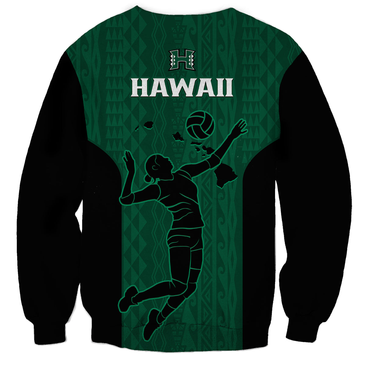 Hawaii Volleyball Sweatshirt Hawaiian Kakau Green Style LT14 - Polynesian Pride