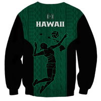 Hawaii Volleyball Sweatshirt Hawaiian Kakau Green Style LT14 - Polynesian Pride