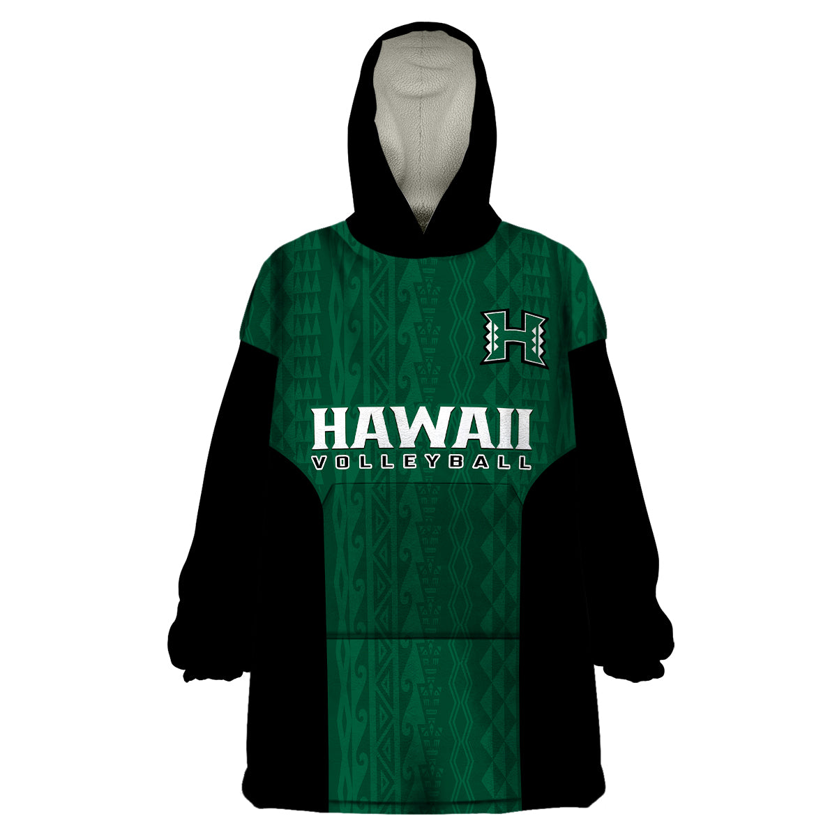 Hawaii Volleyball Wearable Blanket Hoodie Hawaiian Kakau Green Style LT14 Unisex One Size - Polynesian Pride