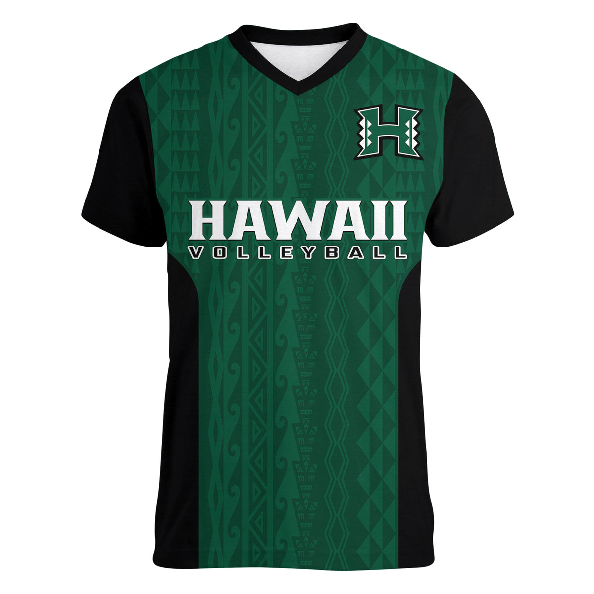 Hawaii Volleyball Women V Neck T Shirt Hawaiian Kakau Green Style LT14 - Polynesian Pride