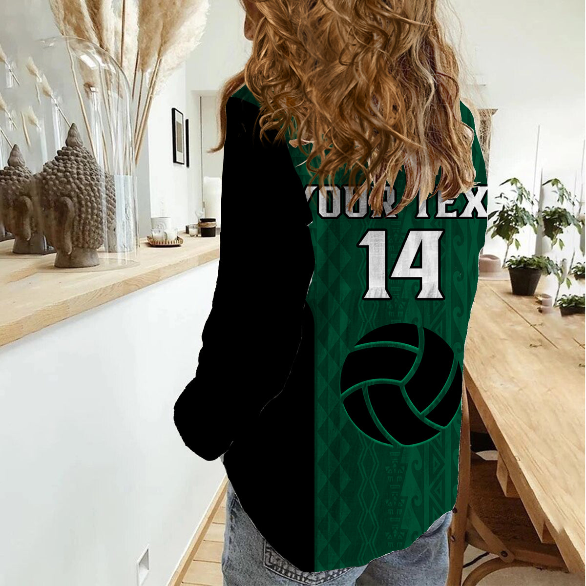 (Custom Text And Number) Hawaii Volleyball Women Casual Shirt Hawaiian Kakau Green Style LT14 - Polynesian Pride