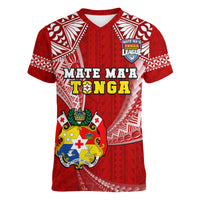 Tonga Rugby Women V Neck T Shirt Mate Maa Tonga Pacific Tongan Ngatu LT14 - Polynesian Pride