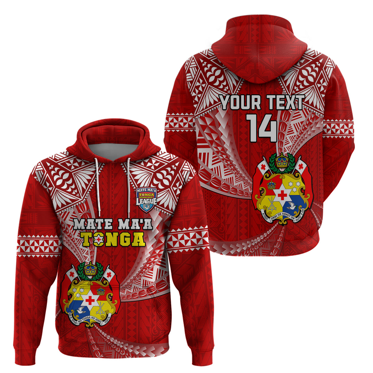 (Custom Text and Number) Tonga Rugby Hoodie Mate Maa Tonga Pacific Tongan Ngatu LT14 Pullover Hoodie Red - Polynesian Pride