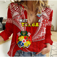 (Custom Text And Number) Tonga Rugby Women Casual Shirt Mate Maa Tonga Pacific Tongan Ngatu LT14 Female Red - Polynesian Pride