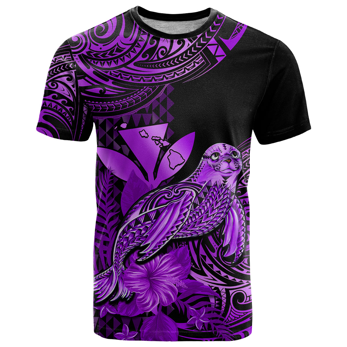 Custom Hawaii Monk Seal T Shirt Polynesian Kakau With Kanaka Purple LT14 Purple - Polynesian Pride