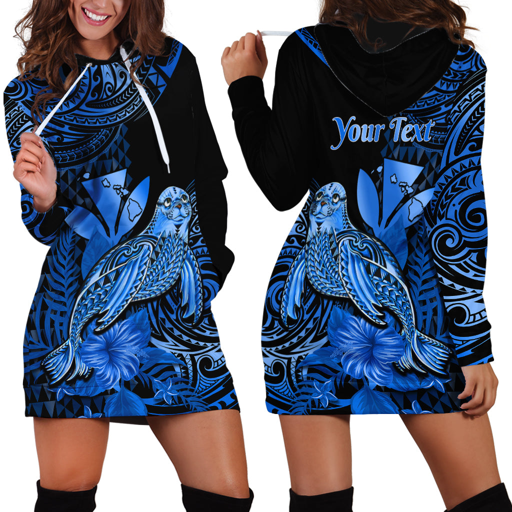 (Custom Personalised) Hawaii Monk Seal Hoodie Dress Polynesian Kakau With Kanaka Blue LT14 Blue - Polynesian Pride