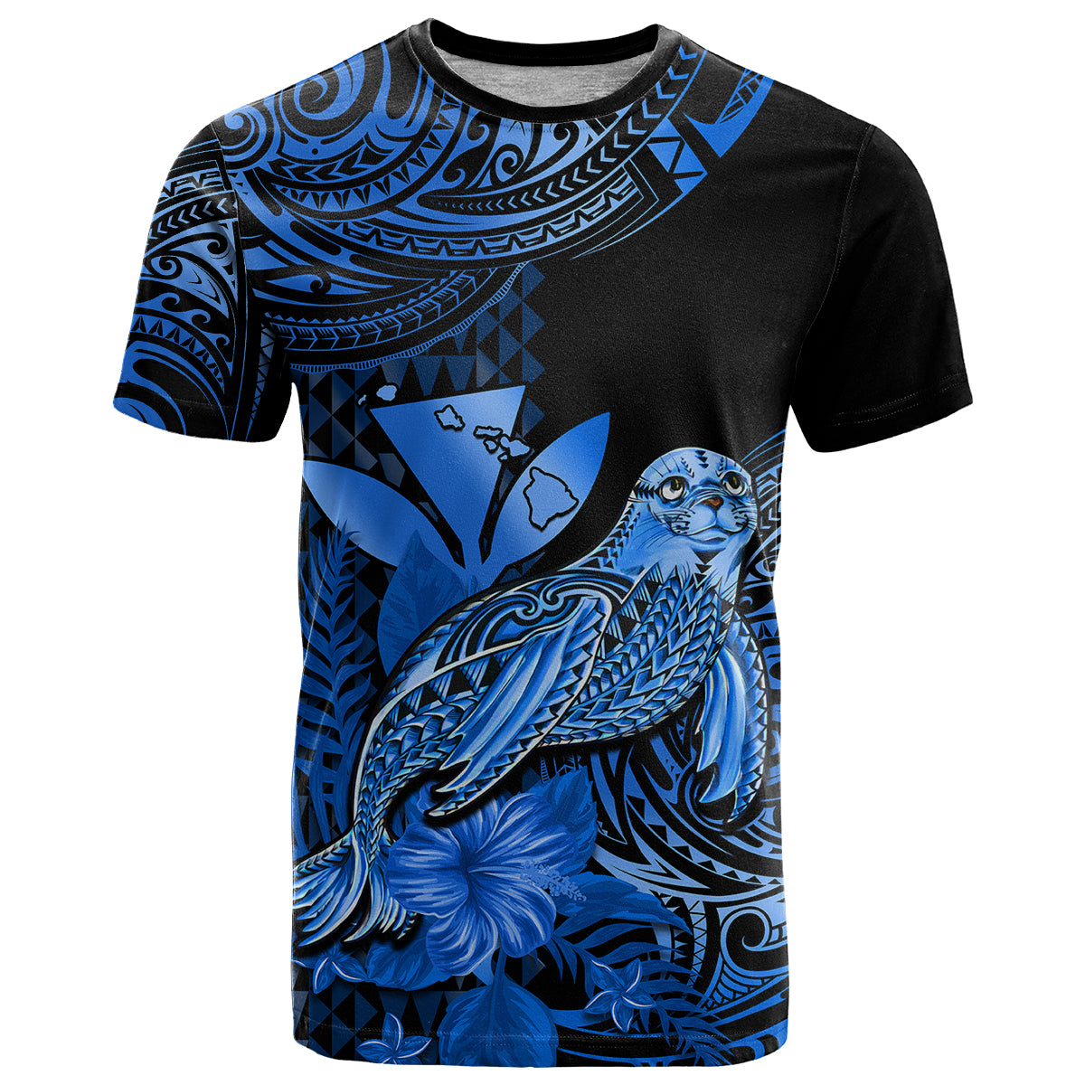 Custom Hawaii Monk Seal T Shirt Polynesian Kakau With Kanaka Blue LT14 Blue - Polynesian Pride