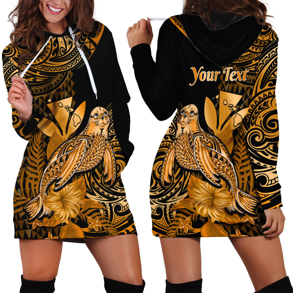 (Custom Personalised) Hawaii Monk Seal Hoodie Dress Polynesian Kakau With Kanaka Gold LT14 Gold - Polynesian Pride