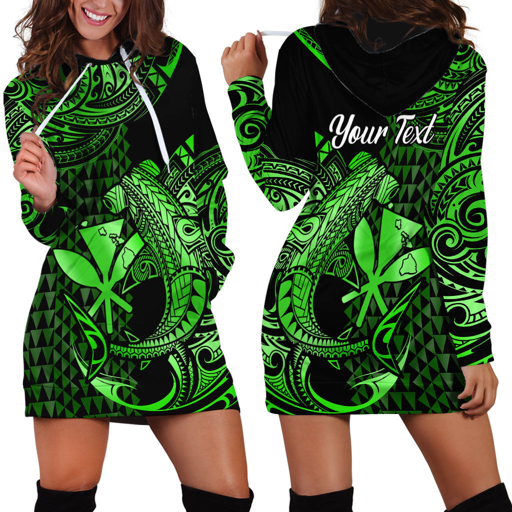 (Custom Personalised) Hawaii Hammerhead Shark Hoodie Dress Polynesian Kakau With Kanaka Green LT14 Green - Polynesian Pride