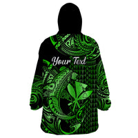 (Custom Personalised) Hawaii Hammerhead Shark Wearable Blanket Hoodie Polynesian Kakau With Kanaka Green LT14 - Polynesian Pride