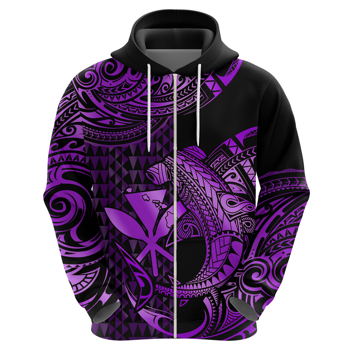 Custom Hawaii Hammerhead Shark Hoodie Polynesian Kakau With Kanaka Purple LT14 - Polynesian Pride