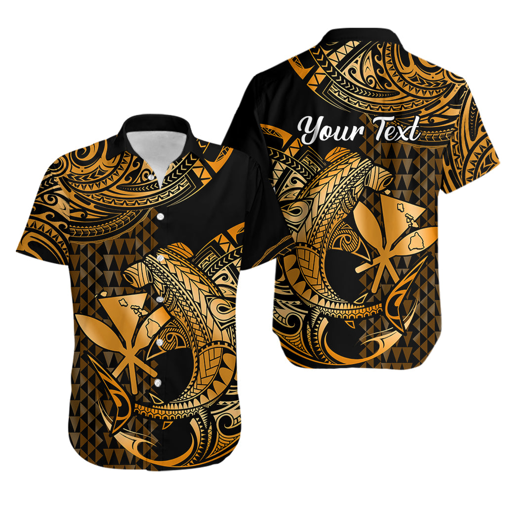 (Custom Personalised) Hawaii Hammerhead Shark Hawaiian Shirt Polynesian Kakau With Kanaka Gold LT14 Gold - Polynesian Pride