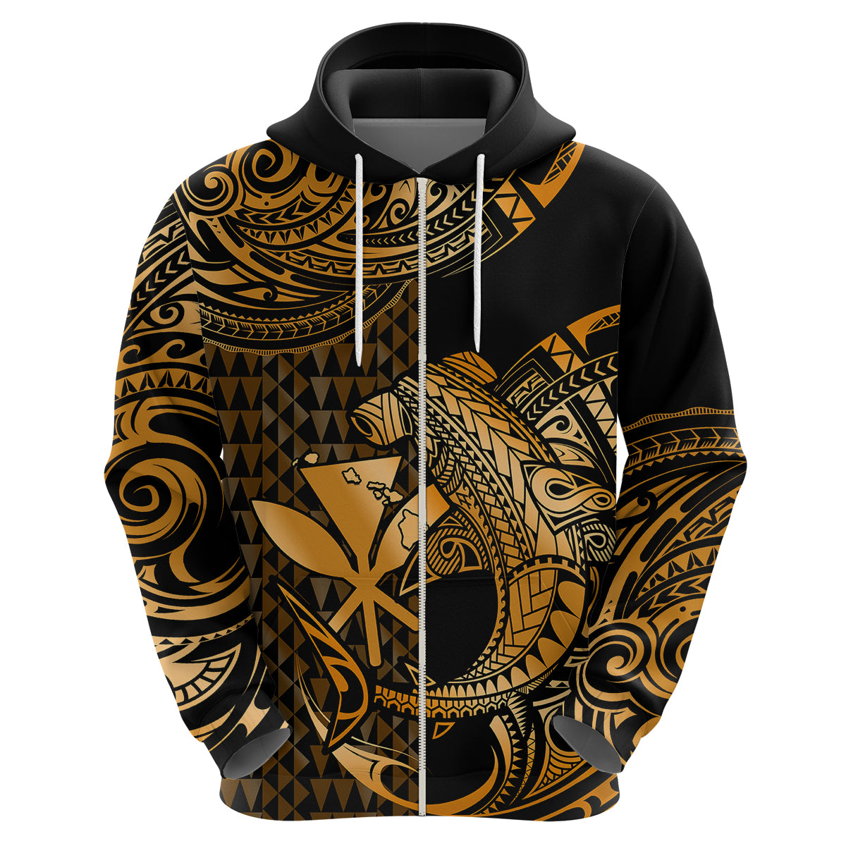 Custom Hawaii Hammerhead Shark Hoodie Polynesian Kakau With Kanaka Gold LT14 - Polynesian Pride