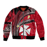 (Custom Personalised) Wallis And Futuna Bomber Jacket Plumeria Flowers With Red Polynesian Pattern LT14 - Polynesian Pride