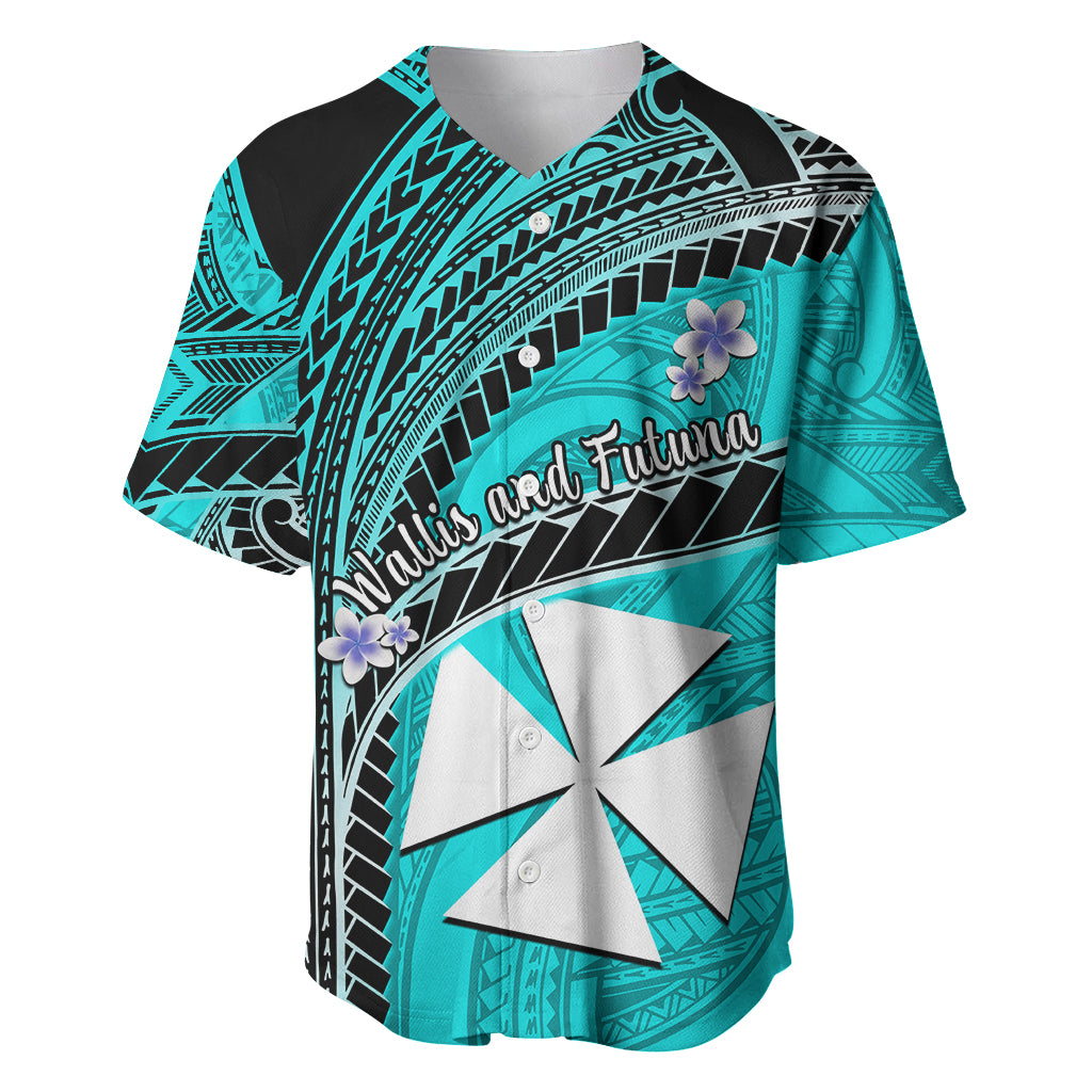 (Custom Personalised) Wallis And Futuna Baseball Jersey Plumeria Flowers With Turquoise Polynesian Pattern LT14 - Polynesian Pride